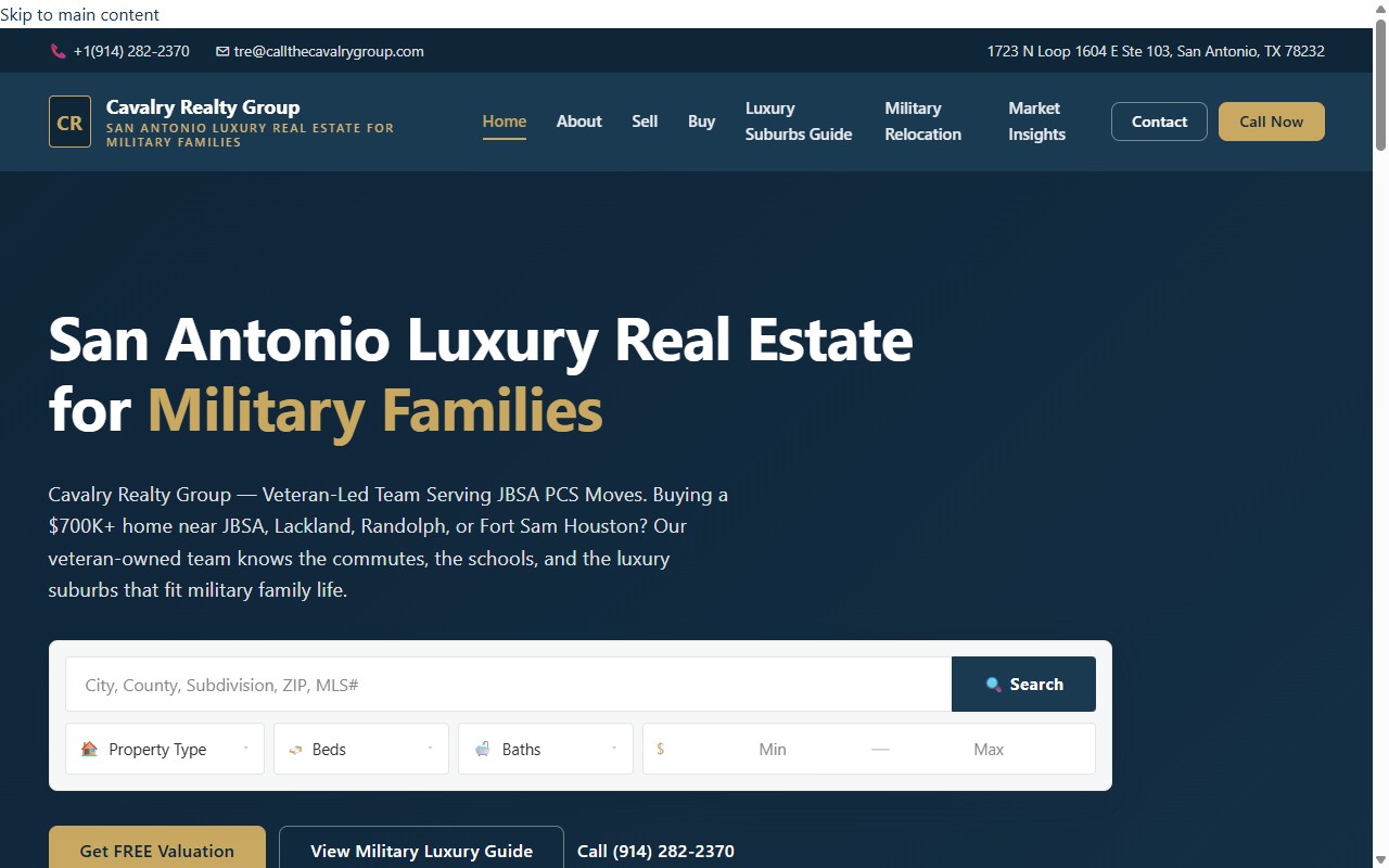 Screenshot of the Cavalry Realty Group website