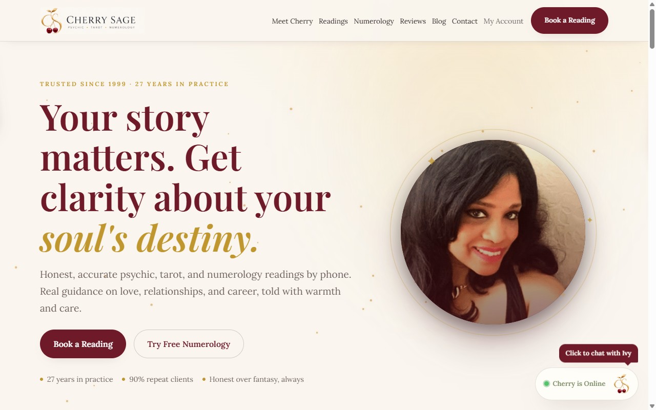 Screenshot of the Cherry Sage website