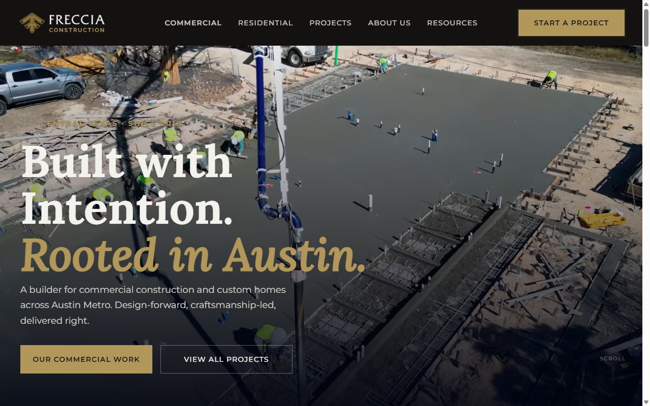 Screenshot of the Freccia Construction website