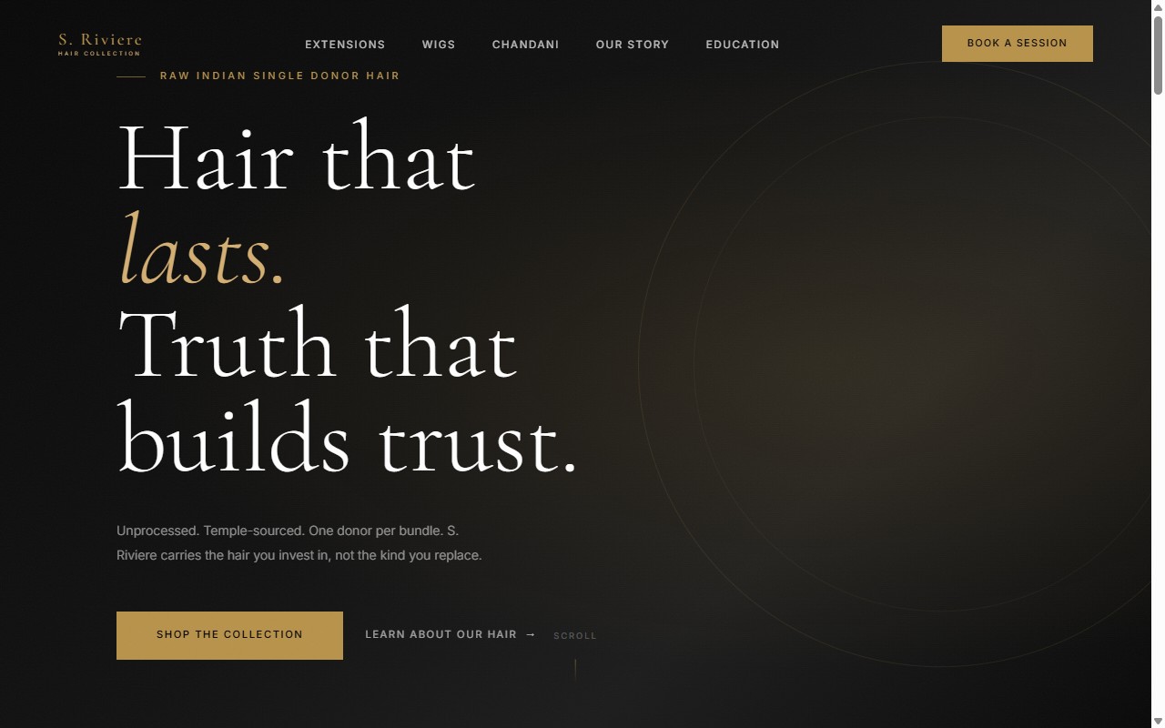 Screenshot of the S. Riviere Hair Collection online store