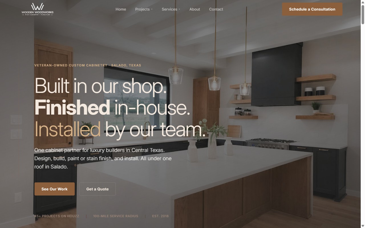 Screenshot of the Wooden Woodworks website