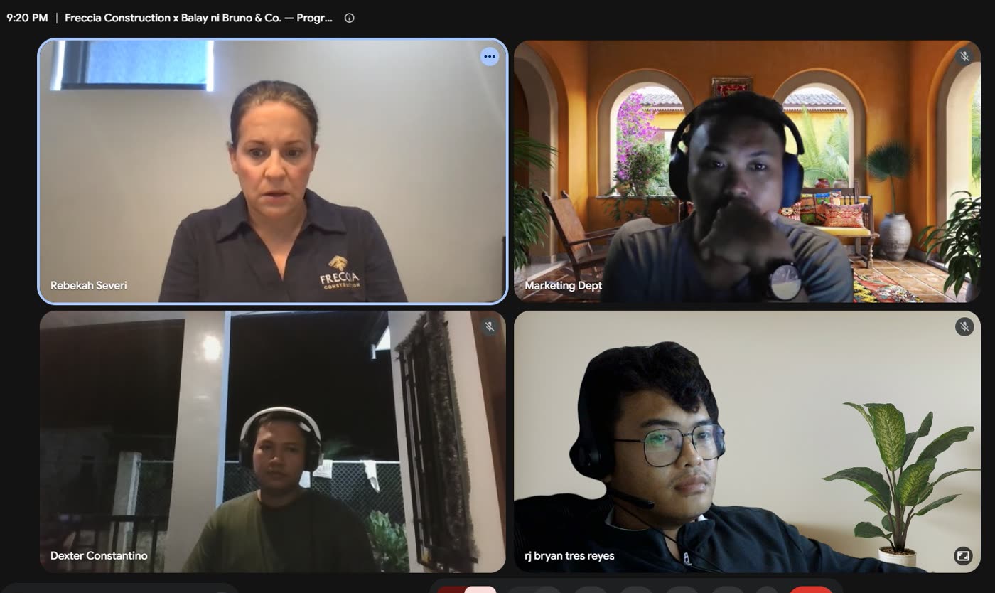 Video call between Freccia Construction and the Balay ni Bruno and Co. team on 18 August 2026